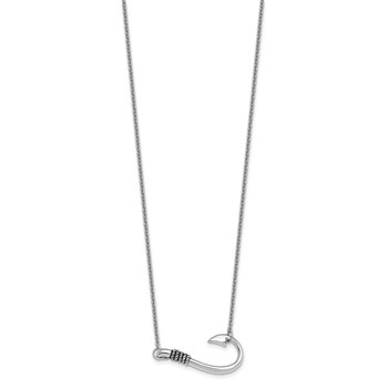 Sterling Silver Rhodium-plated Polished and Antiqued Hook 16 inch with a 2 inch extention Necklace — alternate view