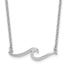 Image of Sterling Silver Rhodium-plated Polished Wave 16 inch with a 2 inch extention Necklace