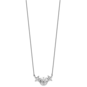 Sterling Silver Rhodium-Plated Polished Sand Dollar and Starfish 16.5 inch with a 2 inch extention Necklace — alternate view