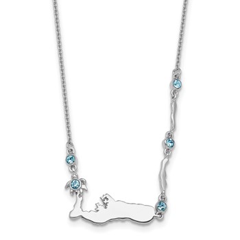 Sterling Silver Rhodium-Plated Polished Crystal Cayman Islands 16 inch with a 1 inch extention Necklace