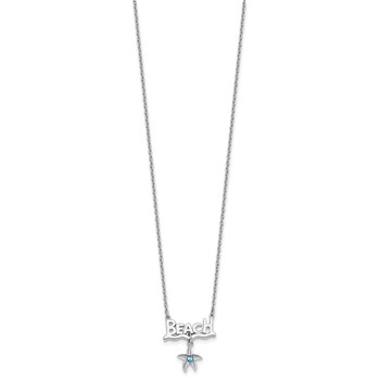 Sterling Silver Rhodium-plated Polished Crystal Starfish Beach 16 inch with a 2 inch extention Necklace — alternate view