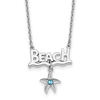 Sterling Silver Rhodium-plated Polished Crystal Starfish Beach 16 inch with a 2 inch extention Necklace