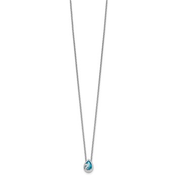 Sterling Silver Rhodium-Plated Polished Crystal Double Ocean Wave 16 inch with a 2 inch extention Necklace — alternate view