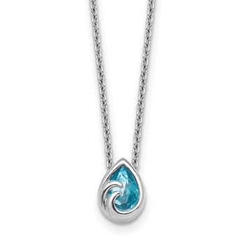 Sterling Silver Rhodium-Plated Polished Crystal Double Ocean Wave 16 inch with a 2 inch extention Necklace