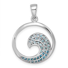 Image of Sterling Silver Rhodium-Plated Polished CZ Wave Pendant
