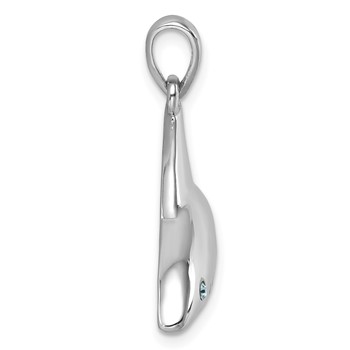 Sterling Silver Rhodium-Plated Polished Crystal Eye Shark Pendant — alternate view