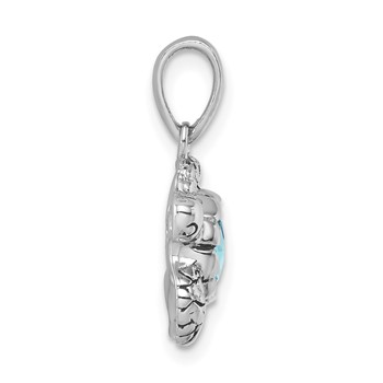 Sterling Silver Rhodium-plated Polished and Antiqued Blue Crystal Turtle Pendant — alternate view
