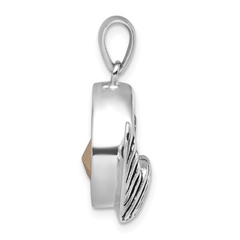 Sterling Silver Rhodium-Plated Polished & Antiqued Crystal Mermaid Tail Pendant — alternate view