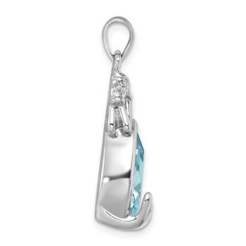 Sterling Silver Rhodium-Plated Polished Crystal Mermaid Pendant — alternate view
