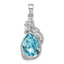 Image of Sterling Silver Rhodium-Plated Polished Crystal Mermaid Pendant