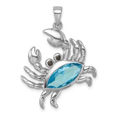 Image of Sterling Silver Rhodium-plated Polished CZ Crab Pendant
