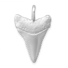 Image of Sterling Silver Rhodium-Plated Brushed and Polished Great White Shark Tooth Pendant