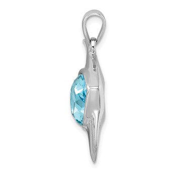 Sterling Silver Rhodium-plated Polished Crystal Angel Fish Pendant — alternate view