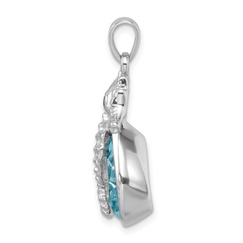 Sterling Silver Rhodium-plated Polished Crystal Background Seahorse Pendant — alternate view
