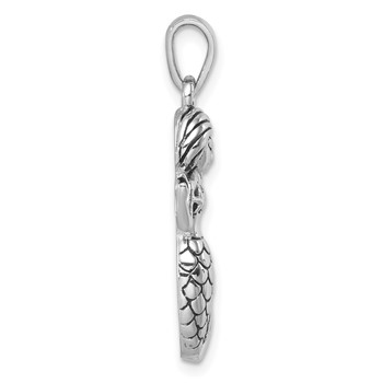 Sterling Silver Rhodium-Plated Antiqued Mermaid Pendant — alternate view