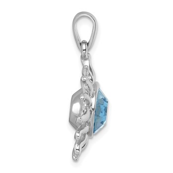 Sterling Silver Rhodium-Plated Polished Blue Crystal Sun Pendant — alternate view