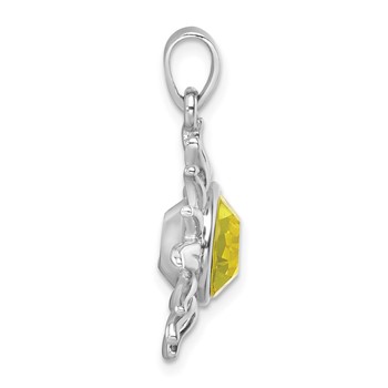 Sterling Silver Rhodium-Plated Polished Yellow Crystal Sun Pendant — alternate view