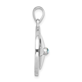 Sterling Silver Rhodium-Plated Polished Moveable Crystal Compass Pendant — alternate view