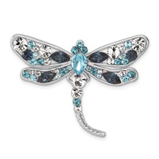 Image of Sterling Silver Rhodium-plated Polished Crystal Inlay Dragonfly Chain Slide