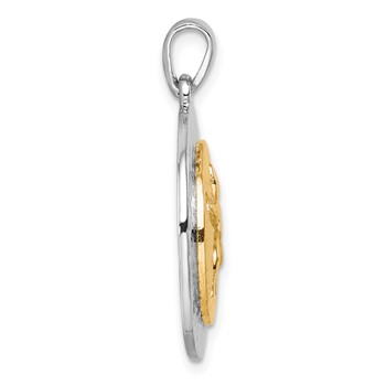 Sterling Silver Rhodium-plated Gold-tone Textured Sand Dollar Pendant — alternate view