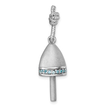 Sterling Silver Rhodium-Plated Brushed Blue CZ Buoy Pendant — alternate view