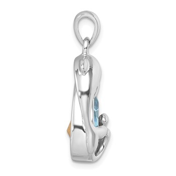 Sterling Silver Rhodium-plated Polished Crystal Dolphin Pendant — alternate view