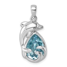 Image of Sterling Silver Rhodium-plated Polished Crystal Dolphin Pendant