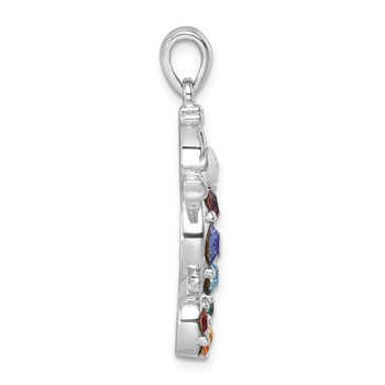 Sterling Silver Rhodium-plated Polished Multi-Color Crystal Seahorse Pendant — alternate view