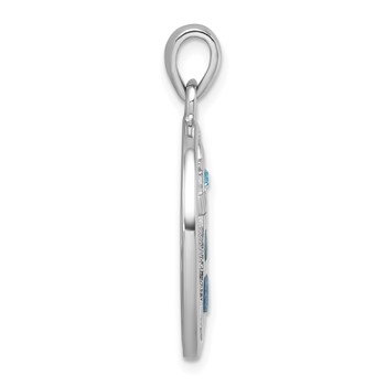 Sterling Silver Rhodium-Plated Polished Oval Adventurine and CZ Lighthouse Pendant — alternate view