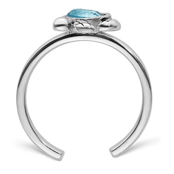 Sterling Silver Rhodium-plated Antiqued Adjustable Turtle Crystal Inlay Ring — alternate view