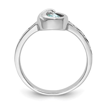 Sterling Silver Rhodium-Plated Polished Double Wave Crystal Inlay Ring — alternate view