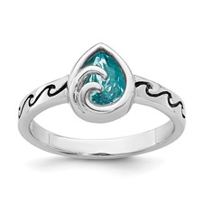 Image of Sterling Silver Rhodium-Plated Polished Double Wave Crystal Inlay Ring