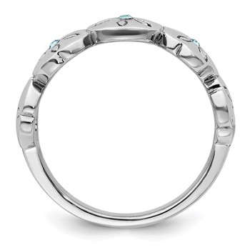 Sterling Silver Rhodium-plated Polished Blue Crystal 5 Sand Dollar Ring — alternate view