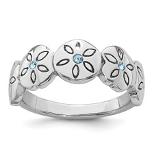 Image of Sterling Silver Rhodium-plated Polished Blue Crystal 5 Sand Dollar Ring