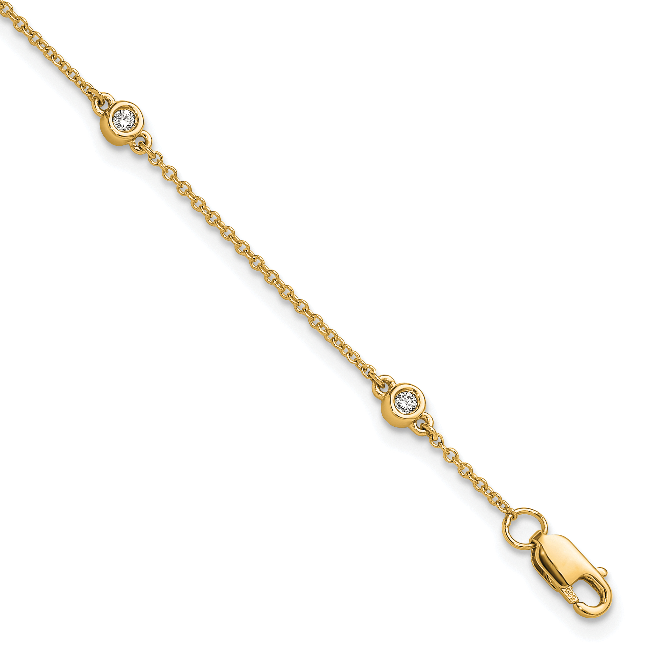 14k Complete 1/8 carat Bezel-set Diamond and Cable Chain 5-Station 7 inch Bracelet