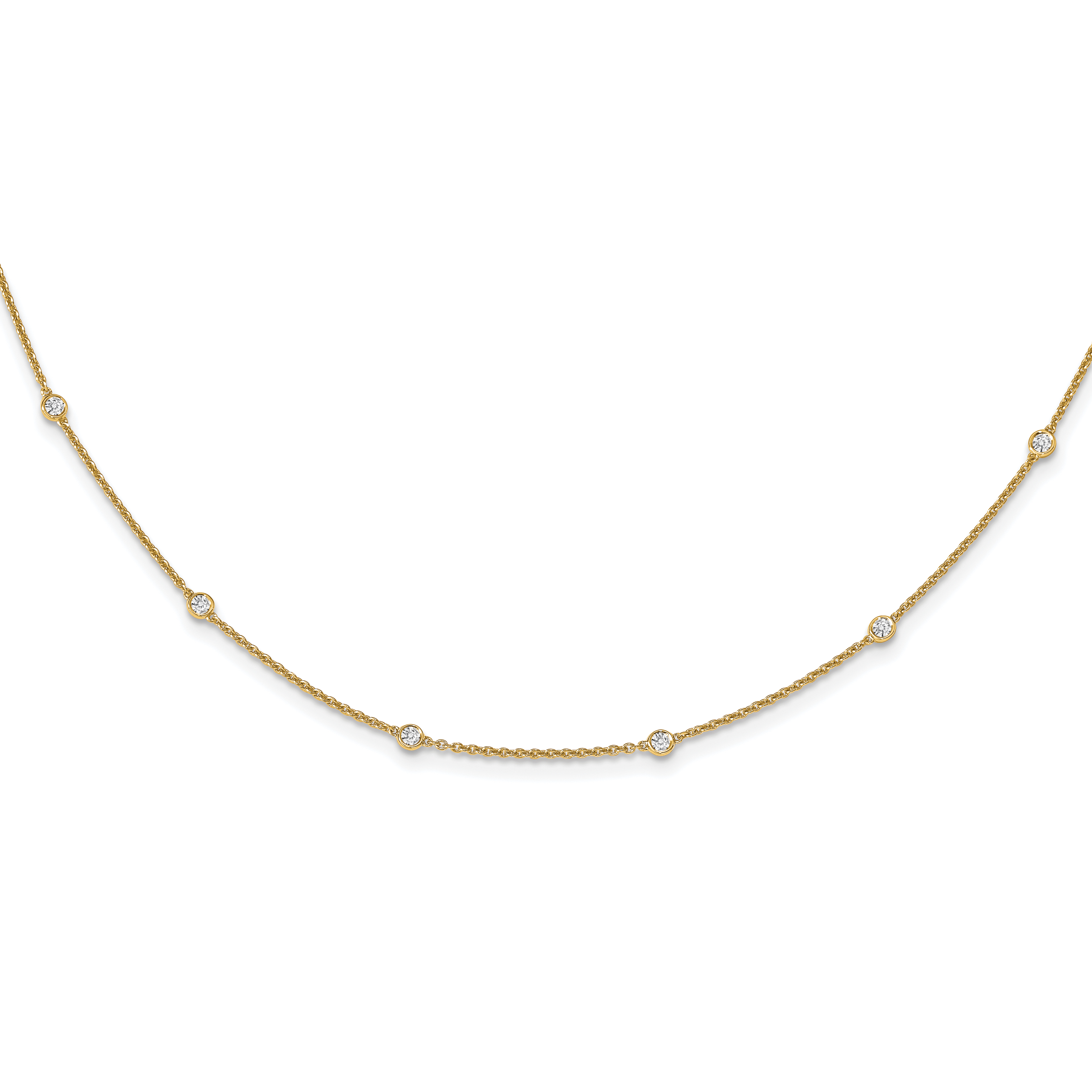 14k Complete 1/3 carat Bezel-set Diamond and Cable Chain 16-Station 16 inch Necklace