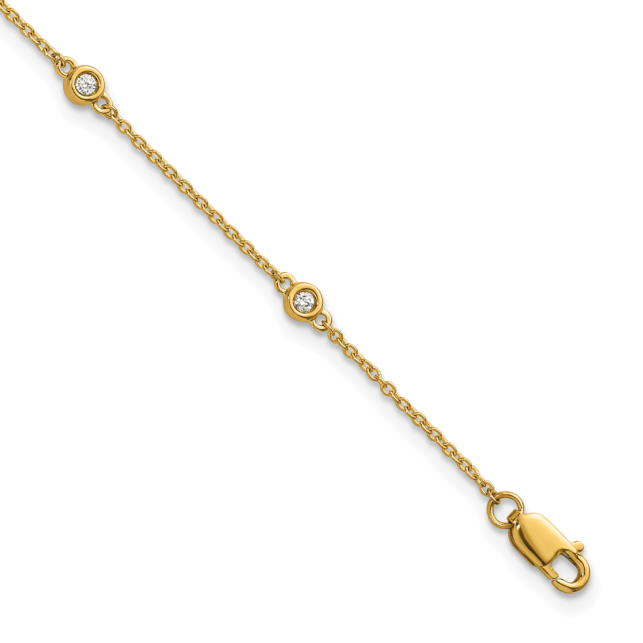 14k Complete 1/10 carat Bezel-set Diamond and Cable Chain 6-Station 7 inch Bracelet