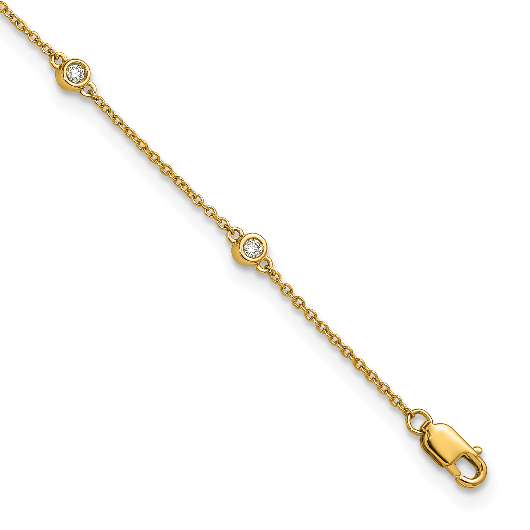 14k Complete 1/5 carat Bezel-set Diamond and Cable Chain 8-Station 9 inch Anklet