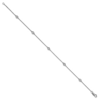 14k White Gold Complete 1/6 carat Bezel-set Diamond and Cable Chain 5-Station 7 inch Bracelet — alternate view