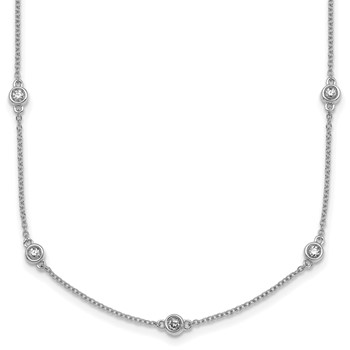 14k White Gold Complete 1/2 carat Bezel-set Diamond and Cable Chain 15-Station 18 inch Necklace