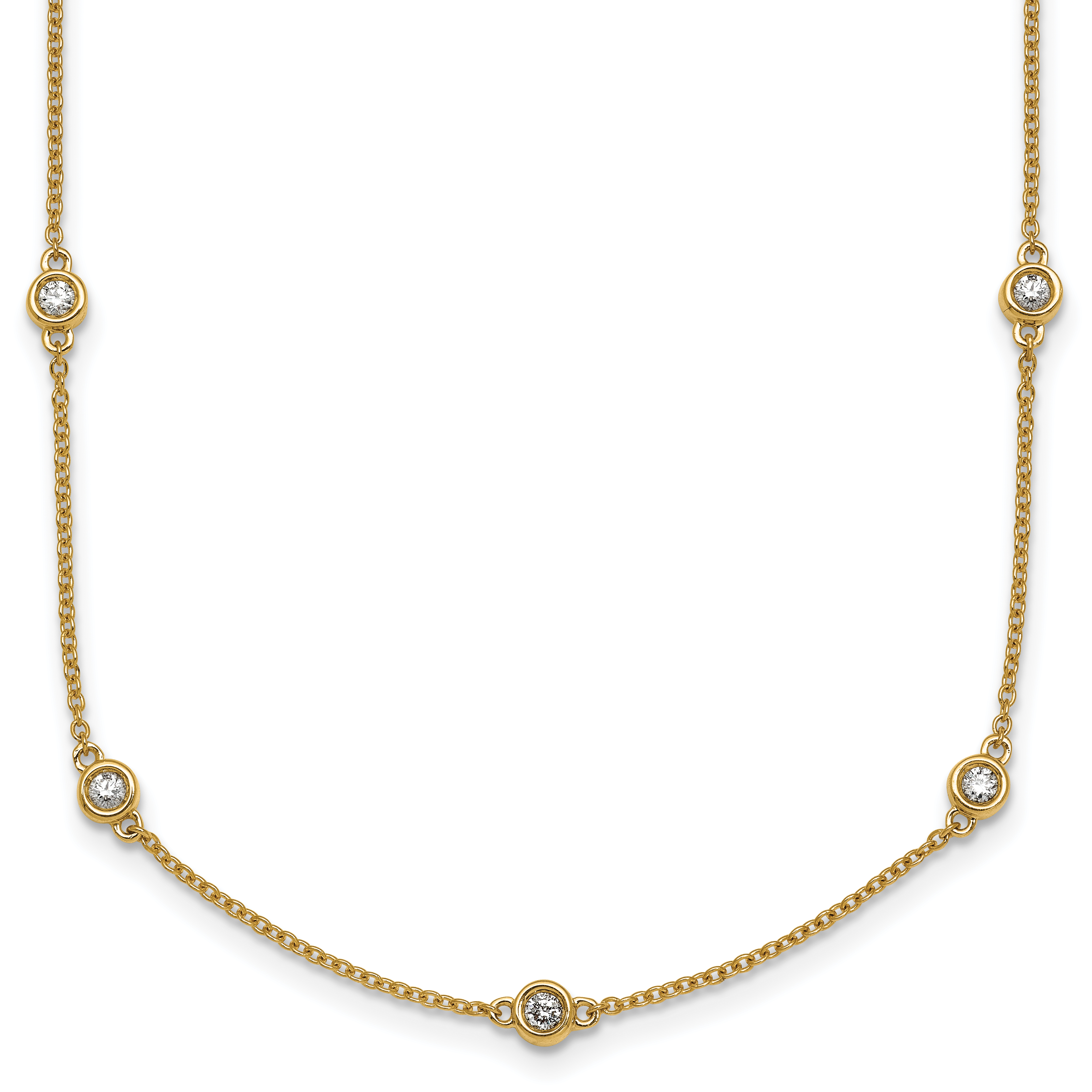 14k Complete 1/2 carat Bezel-set Diamond and Cable Chain 13-Station 16 inch Necklace