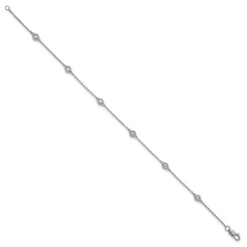 14k White Gold Complete 1/5 carat Bezel-set Diamond and Cable Chain 6-Station 7 inch Bracelet — alternate view