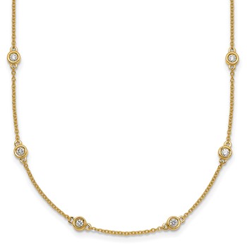 14k Complete 5/8 carat Bezel-set Diamond and Cable Chain 18-Station 18 inch Necklace