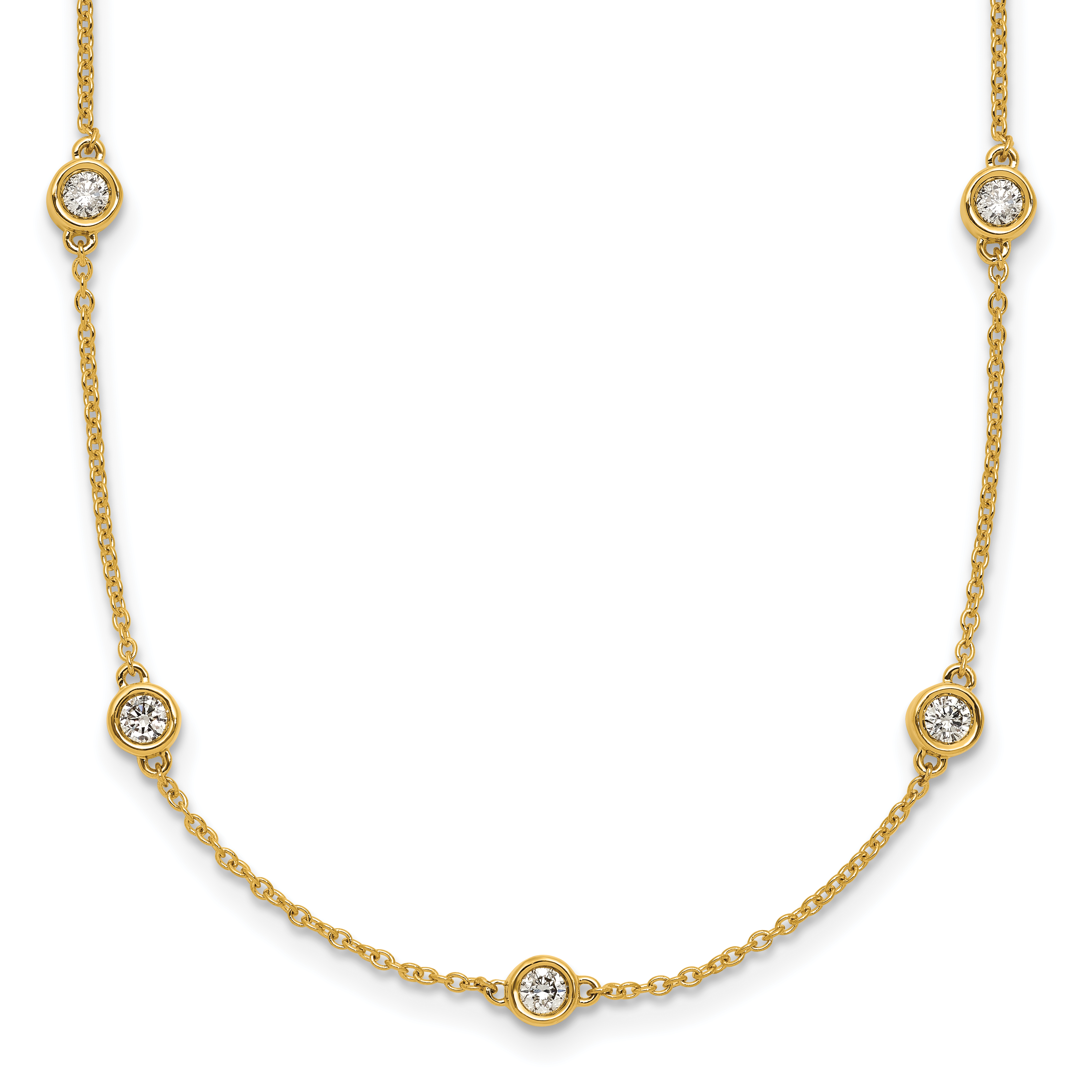 14k Complete 7/8 carat Bezel-set Diamond and Cable Chain 16-Station 20 inch Necklace