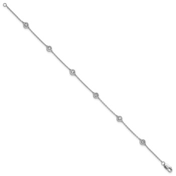 14k White Gold Complete 1/3 carat Bezel-set Diamond and Cable Chain 6-Station 7 inch Bracelet — alternate view