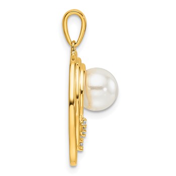 14K Polished 1/15 carat Diamond and White Freshwater Cultured Pearl Ovals Pendant — alternate view