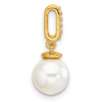 14K Polished 1/20 carat Diamond and White Freshwater Cultured Pearl Chain Slide — alternate view