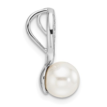 14K White Gold Polished 1/15 carat Diamond and White Freshwater Cultured Pearl Chain Slide — alternate view
