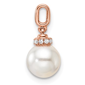 14K Rose Gold Polished 1/20 carat Diamond and White Freshwater Cultured Pearl Pendant — alternate view