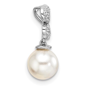 14K White Gold Polished 1/10 carat Diamond and White Freshwater Cultured Pearl Chain Slide — alternate view